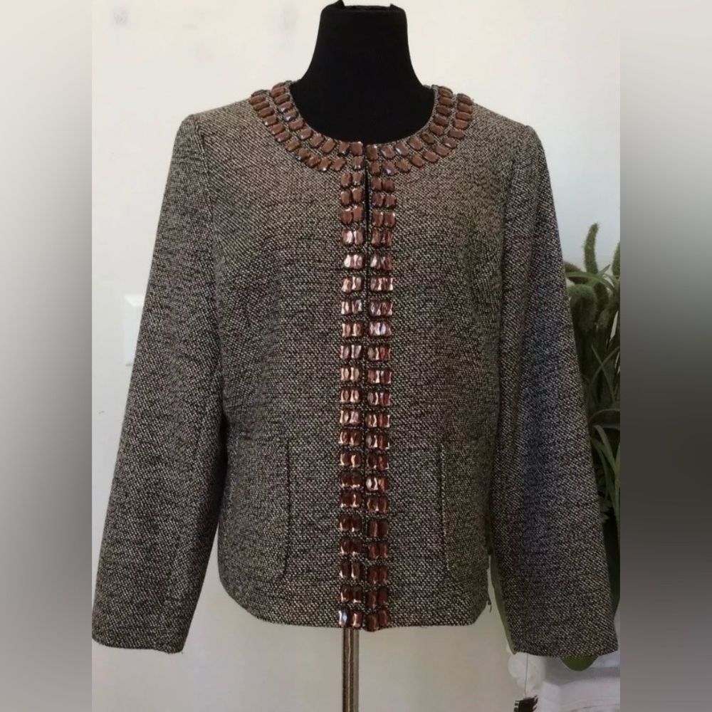 Brand New Dana Buchman Women's Shimmer Brown Multi Tweed Blazer Jacket